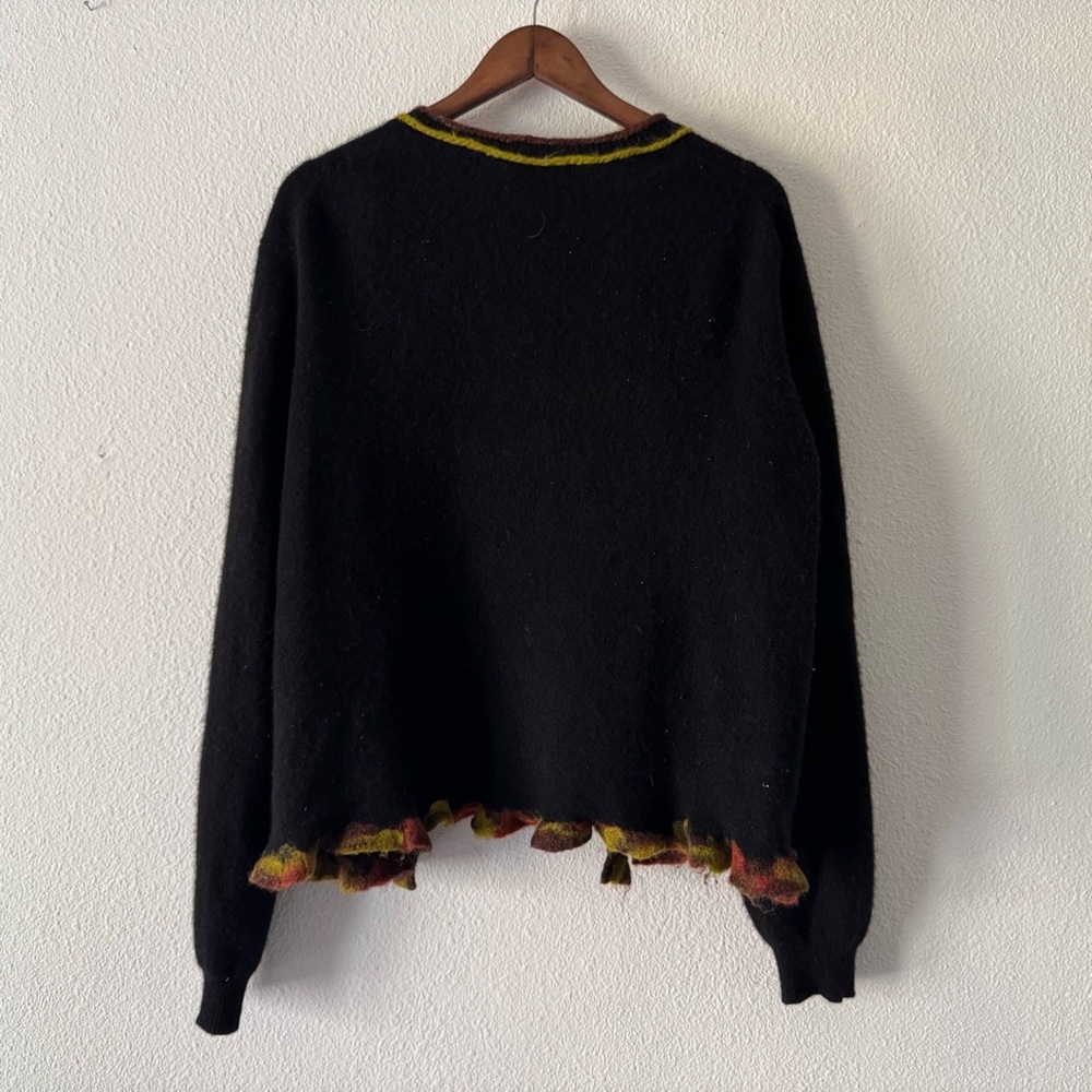 Cottagecore American Blue Pure Cashmere Felted Leaf Artisan Cardigan M Boho Chic - Picture 15 of 16